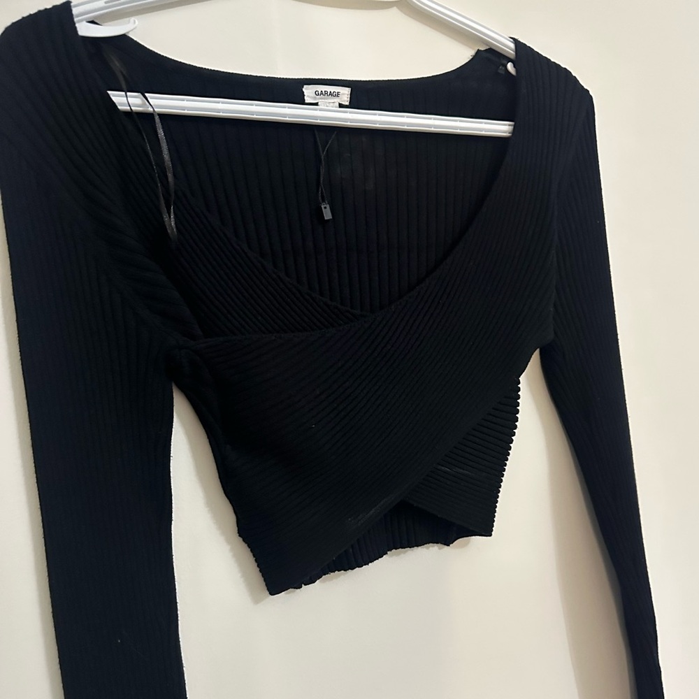 Garage Black Wrap Long Sleeve Top